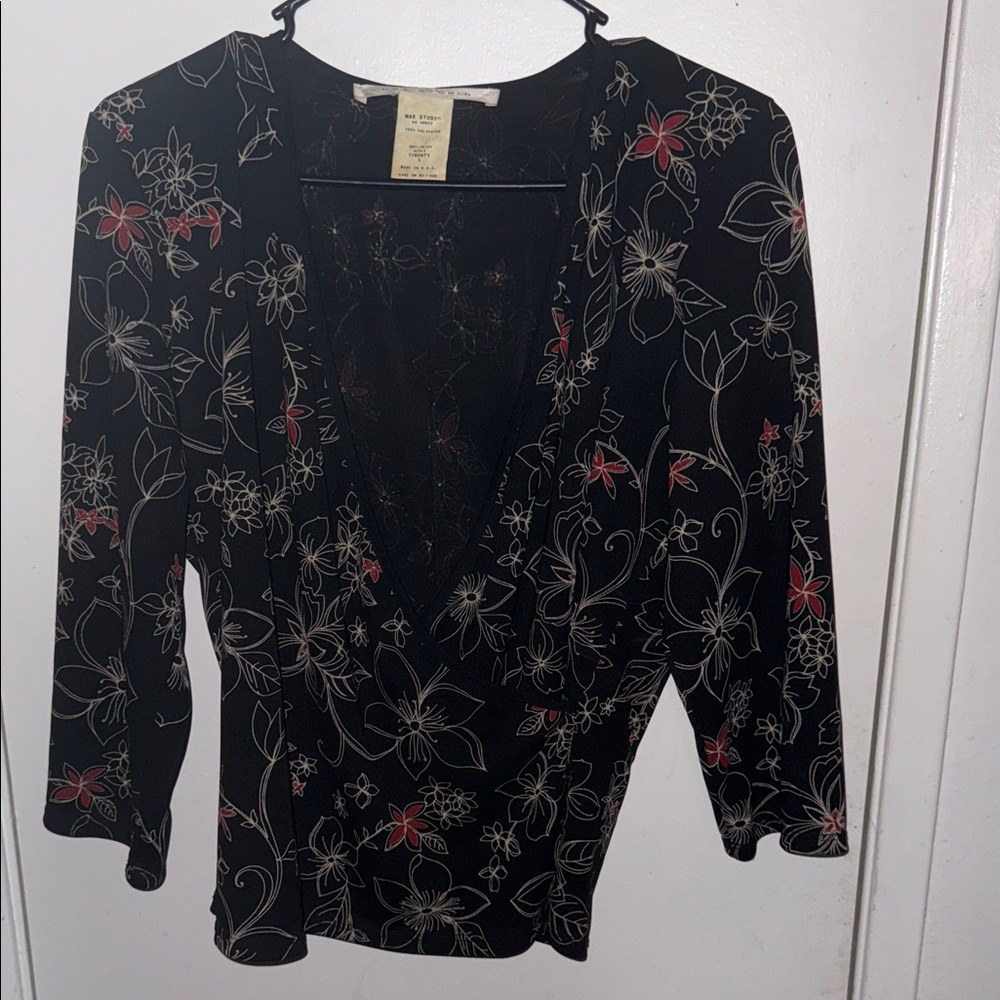 Max Studio Black and Red Floral Blouse